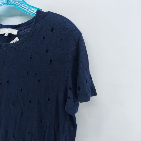 IRO clay women's navy  Distressed Linen T-Shirt XS - Picture 2 of 9